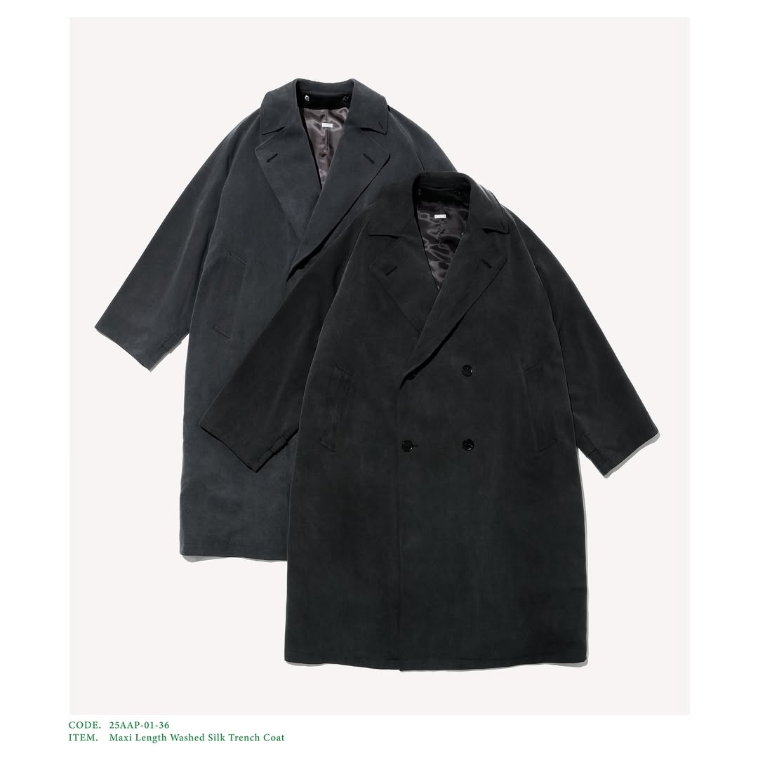 A.PRESSE 25AW Maxi Length Washed Silk Trench Coat
